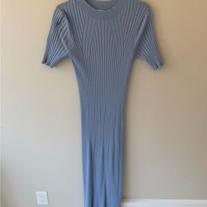 Varley Sky Blue Ribbed Midi Dress